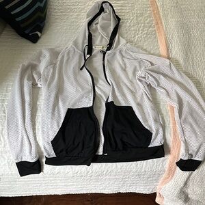 Blanc Noir Monochrome Mesh Bomber Jacket